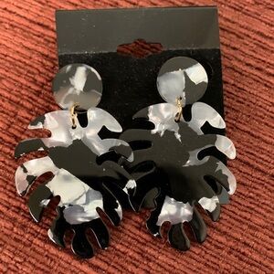 Black and White Leaf Earrings